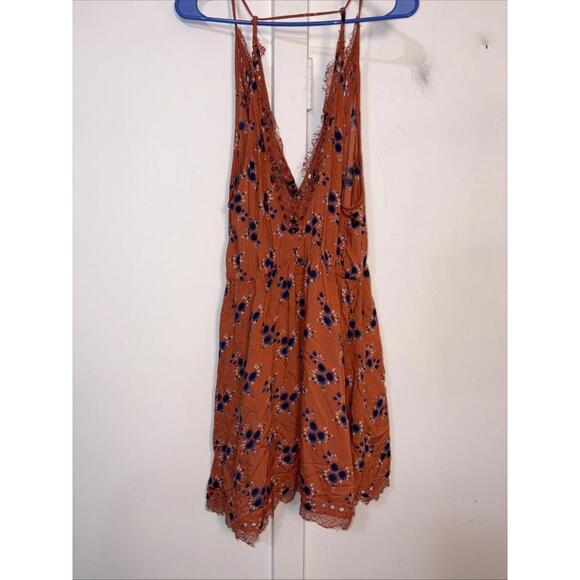 Intimately Free People Orange Floral Mini Dress Lace Wrap Eyelet Medium New - Picture 10 of 13